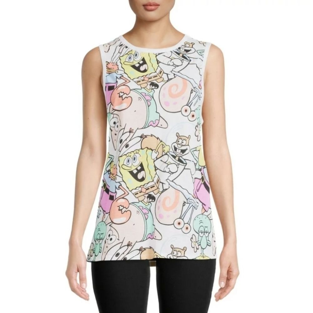 Nickelodeon Juniors White Spongebob Squarepants Graphic Tank Top Sz Small (3/5)